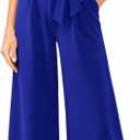 BTFBM Jumpsuits For Women 2026 Crew Neck Dressy Cap Sleeve Belted High Waist Wide Leg Romper One Piece Casual Outfits Pockets (XX-Large, Royal Blue)