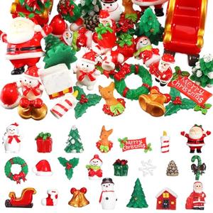 Soaoo 44 Pcs Christmas Mini Resin Figures Set Miniatures Snowman Figures Tiny Decor Santa Claus Tree Resin Crafts for Garden Fairy Accessories for Bonsai Terrarium Party Decoration