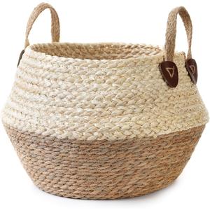 Pot for Artificial Tree Indoor (10" D x 12" H, Woven Plant Basket, Large)
