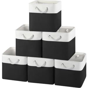12x12 Storage Cube Bins, 6 Pack Reinforced Bottom Cardboard Foldable Box, Organizer for Closet Shelves, Heavy Home Storage Baskets (White Black)