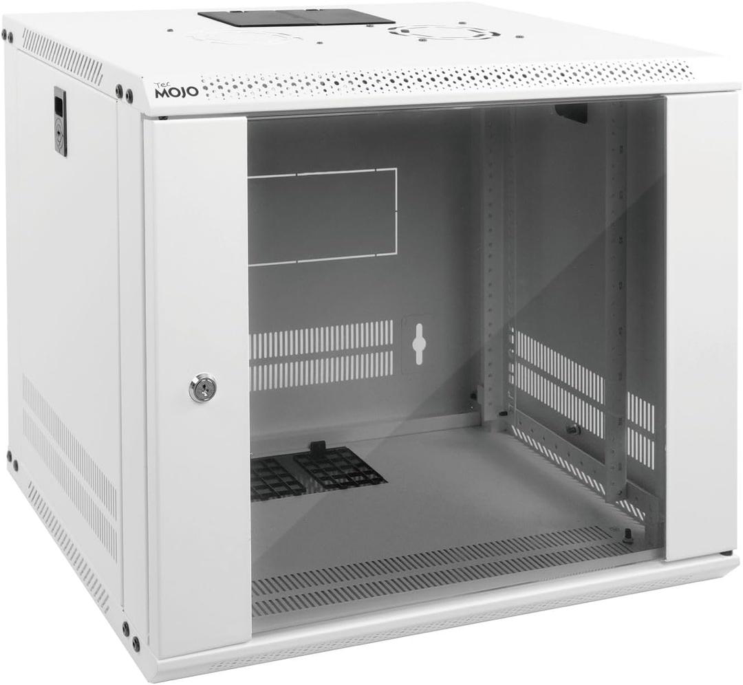 Tecmojo 9U Wall Mount Rack Network Cabinet for 19" IT Equipment, with Lockable Glass Door and Side Panels, Cooling Fan,17.7inch Depth, White, Computer/Electronics Equipment Data Rack