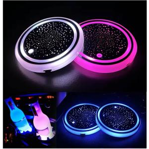 2PCS LED Car Cup Holder Lights, Light up Car Coasters for Cup Holders 7 Colors Changing USB Charging Mat Waterproof Cup Pad, Car Gifts for Men & Women