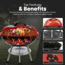 GasOne 14-inch Portable Charcoal Barbecue Grill with Thermometer – Red | 3-Point Locking Lid for Heat Preservation – Dual Venting System – Small Charcoal Grill for Backyard, Camping, Boat