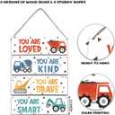 4 Pieces Construction Vehicles Decor Kids Room Wall Decor Wooden Sign - Motivational Wall Art For Kids Room Nursery Playroom Classroom(Sign-01)