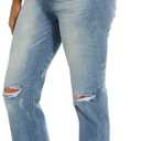 Peauty Maternity Jeans Frayed Hem Straight Leg Jeans Comfortable Stretch Over The Belly Support Pregnancy-Pants (6, Blue)