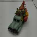 Vintage Turquoise Metal Truck with Gnomes Pumpkin Maple Leaf Farmhouse Table Top Fall Decor, Autumn Themed Thanksgiving Old Pickup Truck Decorations for Home Table Shelf, 12 inch