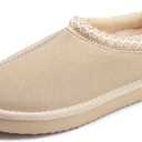 Slippers for Women Genuine Suede Water Resistant Women's Slippers with Memory Foam and Faux Fur Lining Comfy Furry Shoes Gifts for Women Footwear (7.5, Beige)