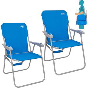 #WEJOY Folding Beach Chair for Adults, Lightweight Beach Chair with Shoulder Straps, High Back Beach Chairs with Hard Armrest, Supports 300lbs for Beach Lawn Concert (#Pack of 2, Blue)
