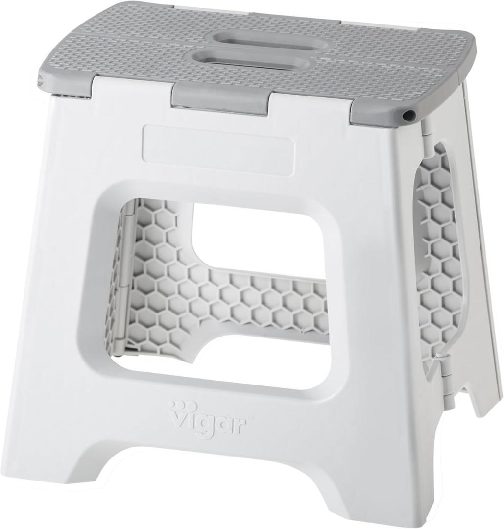 Vigar Compact Step Stool Foldable, 12-1/2-inch Step Stools for Adults up to 330 Pound, Lightweight Stool, Non-Slip Folding Step Stool, Gray