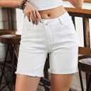 Sidefeel Women's Jean Shorts High Waisted Stretchy Raw Hem Denim Summer Shorts (White) Size 6 