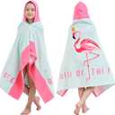 Kids Bath Towels, Kids Towel Girls Boys Hooded Beach,Bathroom,Pool Swim Towels 30  50 INCH Large Size Ultra Absorbent Cute Cartoon Animal Full Vitality 100% Cotton Wearable Wrap for Child (Crown Flamingo)