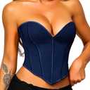 Heart Corset Top For Women, Sexy Concert Outfits Going Out, Strapless Crop Top, Overbust Bustier (M, Dark Navy Blue)