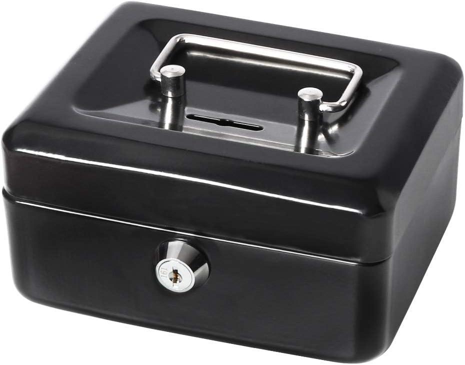 Decaller Small Cash Box with Lock and Slot, Metal Coin Bank Piggy Bank for Adults & Kids, 5.9" x 4.7" x 3.2", Black