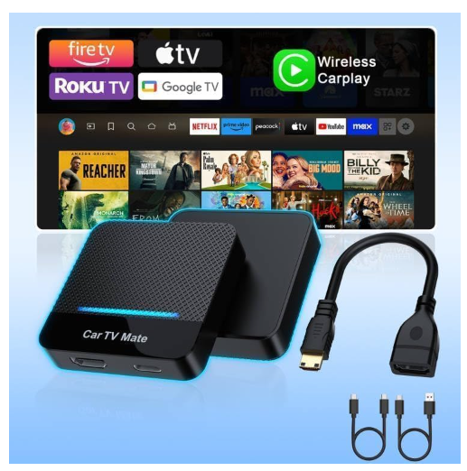 Car TV MateHDMl Multimedia Adapter for Fire T V Stick/Google T V Sticks/Game Consoles/Screen Throwers,2 in 1 Carplay TV Adapter with HDMI and USBC Port for iPhone,Convert Wired to Wireless Car Play