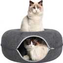 24inch-Tunnel Bed for Indoor,cattasaurus Peekaboo cat cave for Multiple,Detachable Felt Felt Washable Interior for Indoor Cats,Donut Tunnel (Dark Grey)