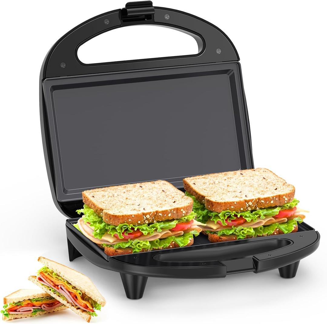 OSTBA Sandwich Maker, 2 Slice Grilled Cheese Maker with Non-stick Flat Plates, Indicator Lights, Cool Touch Handle, Easy to Clean and Store, 750W (Small)