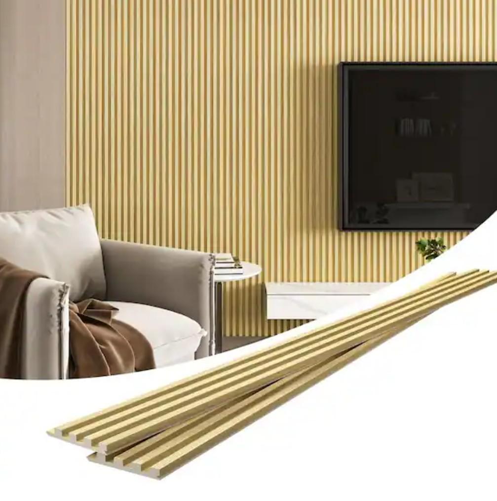 Carlo Schdoo Wood Wall Panels, 4-Pack 94.5’’ × 8’’ Wall Panels for Interior Wall Décor, 3D Acoustic Panels for Wall, Accent Wall Panels for Living Room, Bedroom, TV Background (Oak)