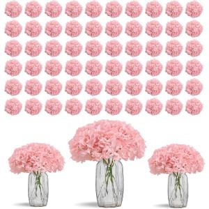 80PCS Blush Hydrangea Artificial Flowers, Silk Hydrangea Heads with Stems, Fake for DIY Wedding Centerpiece, Home, Party, Baby Shower, Garden Decoration