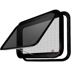 RV MURTS Trailer Full Open Window DOT Certified - Emergency Exit Egress Shatterproof Tempered Glass with Screen & Trim Kit, 1-1/2" Wall Fit for Teardrop Camper, Cargo Travel(30"x20")(Heat Insulation).