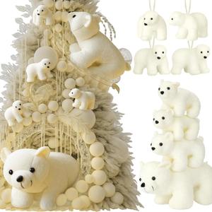 Skylety 8 Pcs Large Polar Bear Decorations White Plush Polar Bear Tree Hanging Ornaments Furry Stuffed Animal Figurines for Winter Tree Rustic Home Decor Gift, 4 Sizes