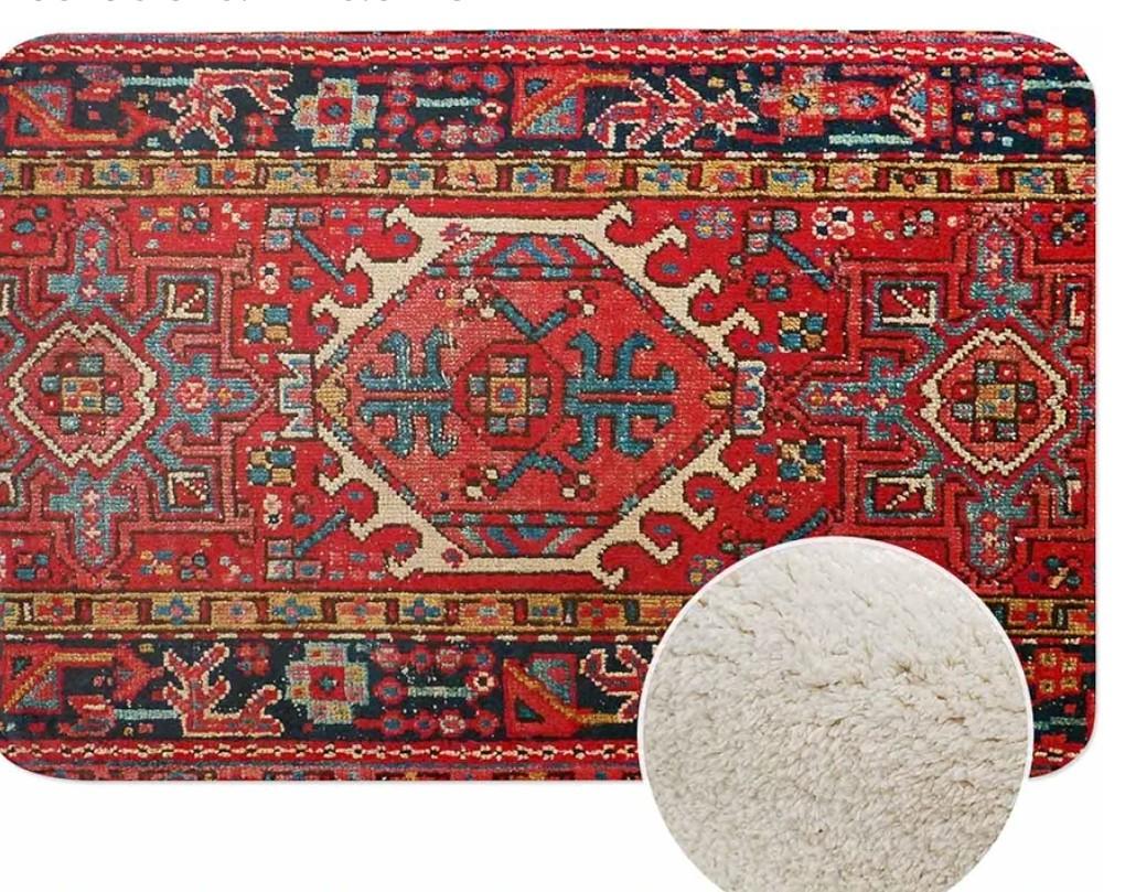Red Antique Bath Rugs for Bathroom Turkish Carpet Pattern Print Durable Flannel Bath Rug Clearance Mats for Forlaundry Room and Kitchen Decor Carpt Washable 15.7 x 23.6 Inch