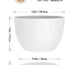 WSMKSZ 12 Inch Large Plant Pots for Indoor or Outdoor Plants, Wide Water Ripples Flower Pots with Drainage Holes & Saucer, Plastic Planters Set for Garden & Home Decor (White)