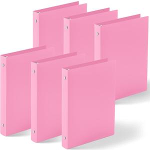 Henoyso 6 Pcs Plastic 1 Inch Mini 3 Ring Binders Fits 5.5" x 8.5" Paper, Holds(Capacity 200 Sheets), Flexible Three Round Rings Small Pink A5 Binders Bulk for School, Office Use, Photo Album