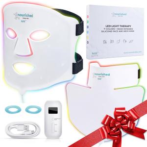 7 Colors LED Face and Neck Mask with Near-Infrared - Blue, Red Light Therapy for Face - 228 LEDs - Skincare Tool for Anti-Aging