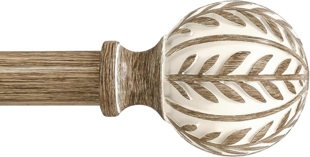 QDWIS Boho Wood Curtain Rods for Windows 48 to 84 inch,1" Adjustable Heavy Duty Window Curtain Rod with Imitation Wood Grain Finials,Rustic Decorative Drapery Rods Set,Size:36-88'',Weathered Wood