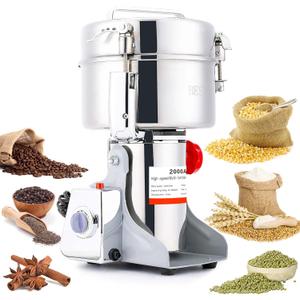BI-DTOOL Electric Grain Mill Grinder 2000g Stainless Steel Pulverizer 36000r/min High-speed Grain Mill 3500W Dry Material Grinding Machine 270 swingable Superfine powder for Home and Commercial