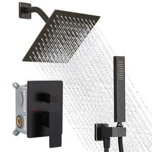 Oil Rubbed Bronze Shower System, 8 Inch High Pressure Rain Shower with Handheld, Wall Mount Shower Faucet Set for Bathroom, Rough-in Valve Body and Trim Included