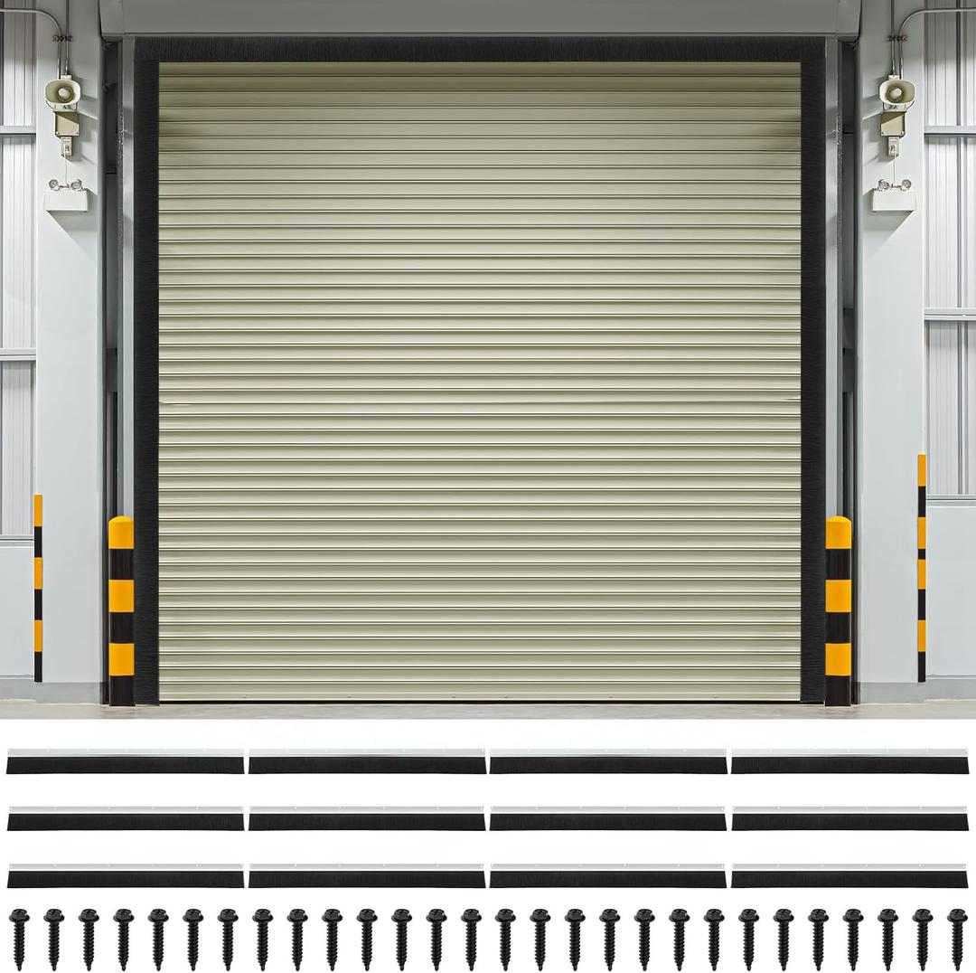 3" Garage Brush Seal Kit for Roll-up Doors 14 x 14ft Heavy Duty Nylon Brush with Aluminum Track Weatherproof Commercial Door Bottom Seal for Warehouse, Energy Saving, Pest Proof, Black