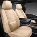 BABYBLU Car Seat Covers Full Set,Universal Leather Seat Covers for Cars,Waterproof Automotive Car Seat Covers for Most Vehicles SUV Pick-up Truck (Beige, Full Set)