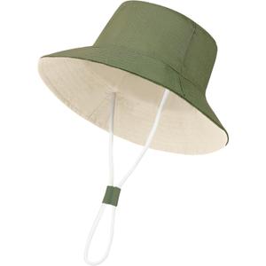 Baby Boy Sun Hat Toddler Summer Bucket Beach Hats for Girls Sun Protection UPF 50+ Cotton Linen (0-3 Months, Army Green)