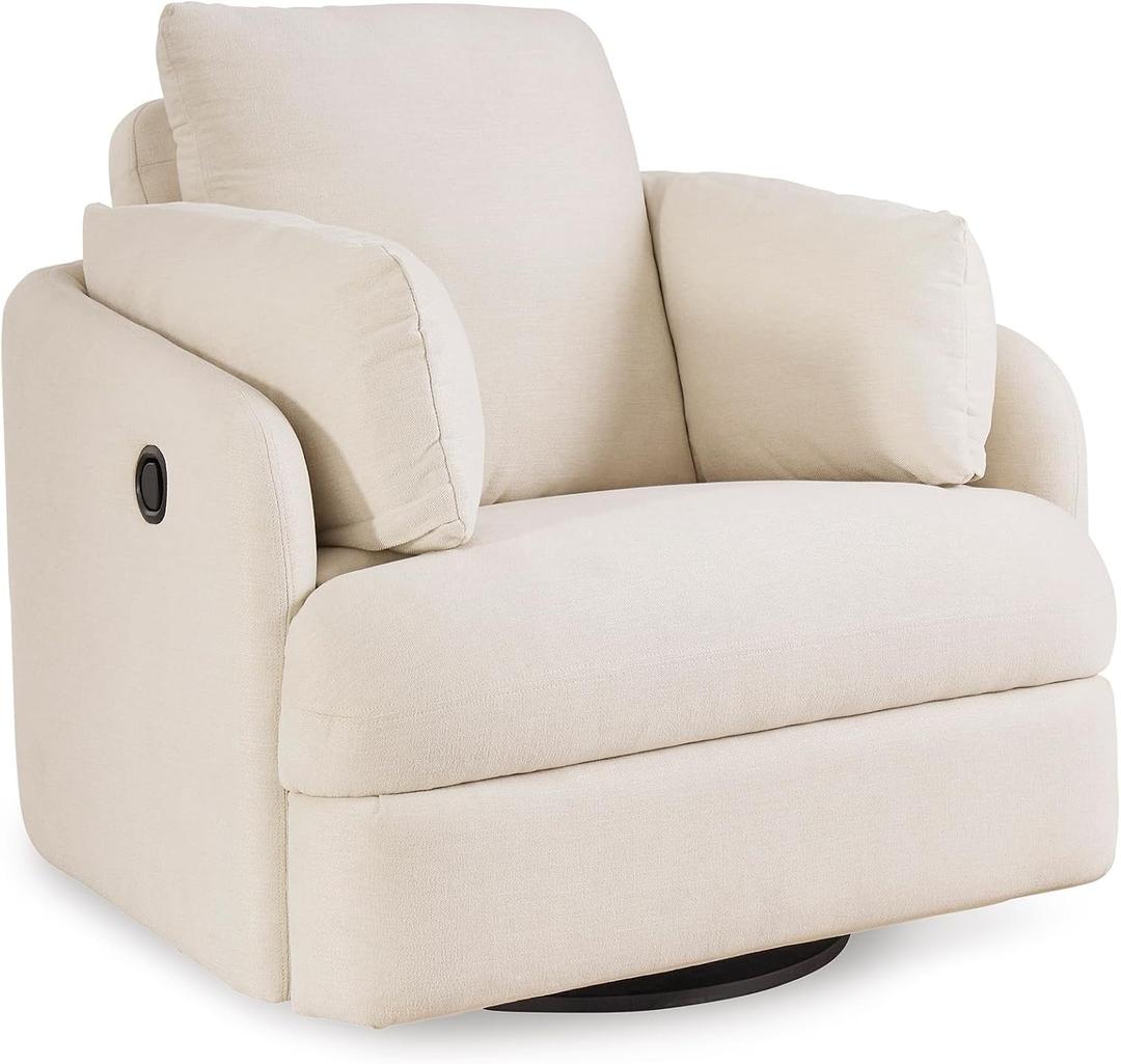 Signature Design by Ashley Modmax Coastal Press-Back Swivel Glider Rocker Recliner with Machine Washable Cover, Hidden Storage Compartments and 2 Bolster Pillows, Beige, Symmetrical