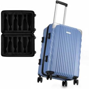 Wine Suitcase for Airplanes 12 Bottle, Wine Luggage for Airplane Travel with Removable Foam Insert and TSA Approved Lock, Hard PC Shell Travel Case with Hinomoto Double Wheels, Blue