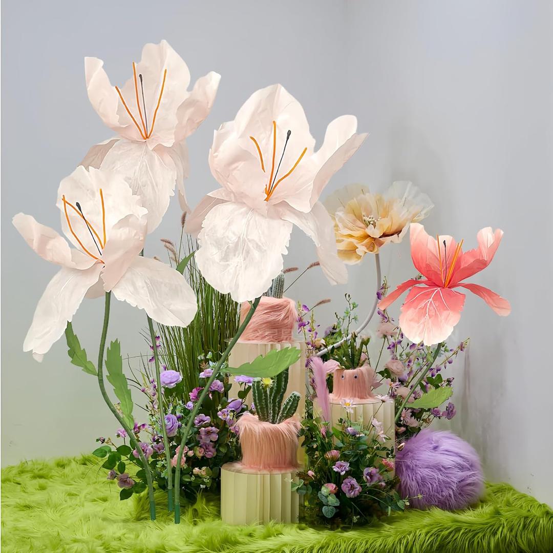 Large Artificial Flowers, 5.58ft Giant Standing Poppy Decorations, Handcrafted Huge Flowers for Wedding, Garden, Hotel, Office, Shop Window Display (1, Light Pink)
