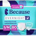 Because Overnight Absorbency Pull Ups - Adult Disposable Incontinence Underwear, Extra Absorbent Nighttime Briefs for Men and Women, White, Small/Medium, 80 Count (4 Packs of 20)