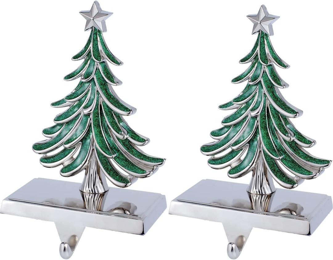 Christmas Tree Stocking Holders for Mantle,Christmas Stocking Holders for Fireplace Weighted Hooks Hanger Farmhouse Christmas Tree Stockings Hanger for Christmas Decoration (Tree 2 Pack)