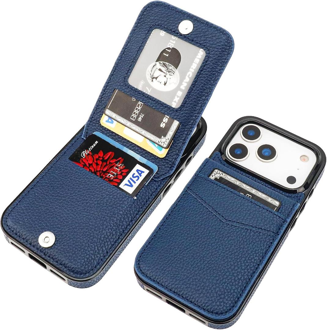 KIHUWEY Compatible with iPhone 17 Pro Case Wallet with Credit Card Holder, Flip Premium Leather Magnetic Clasp Kickstand Heavy Duty Protective Cover for iPhone 17 Pro 6.3 Inch (Lichee Blue)