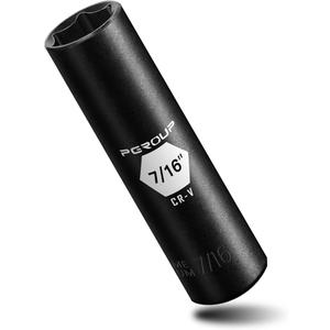 3/8” Drive Deep Impact Socket, SAE(7/16 Inch socket), 6-Point, Cr-V Steel With Black Manganese Phosphate Coating