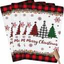 Merry Christmas Tree Kitchen Towels Set of 4 Red Black Plaid Bells Snowflake Winter Super Absorbent Dish Towels Decorative Hand Towel Cleaning Cloth for Kitchen Bathroom, Gifts for Women 18x28 Inch