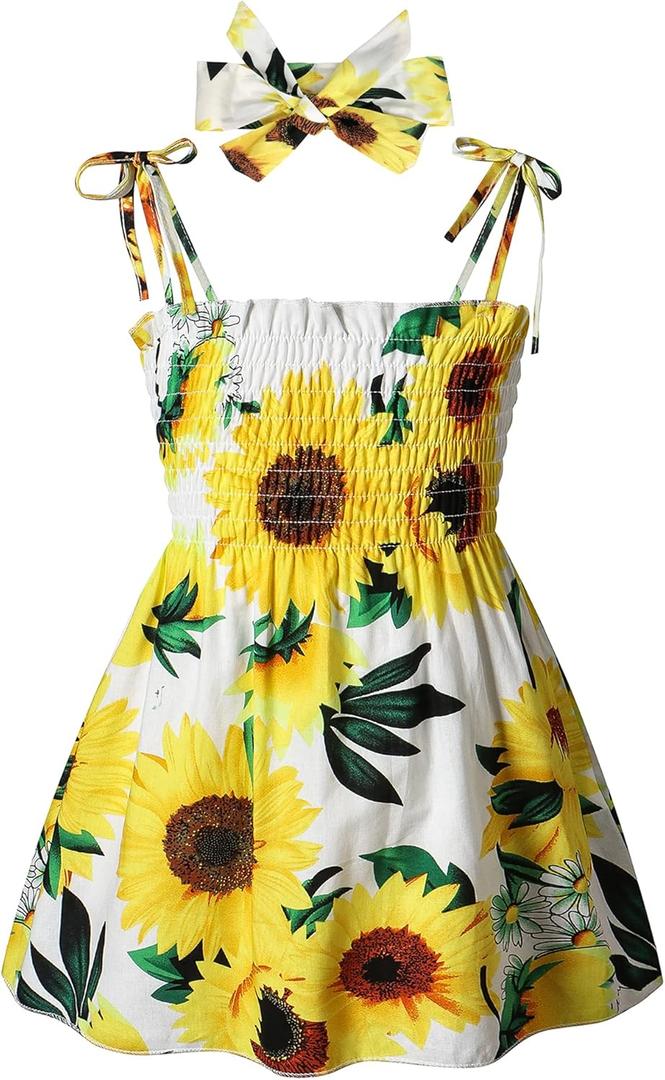 Easisim Toddler Baby Girls Dress Casual Sleeveless Sunflower Princess Sundress Summer Clothes Outfits with Headband