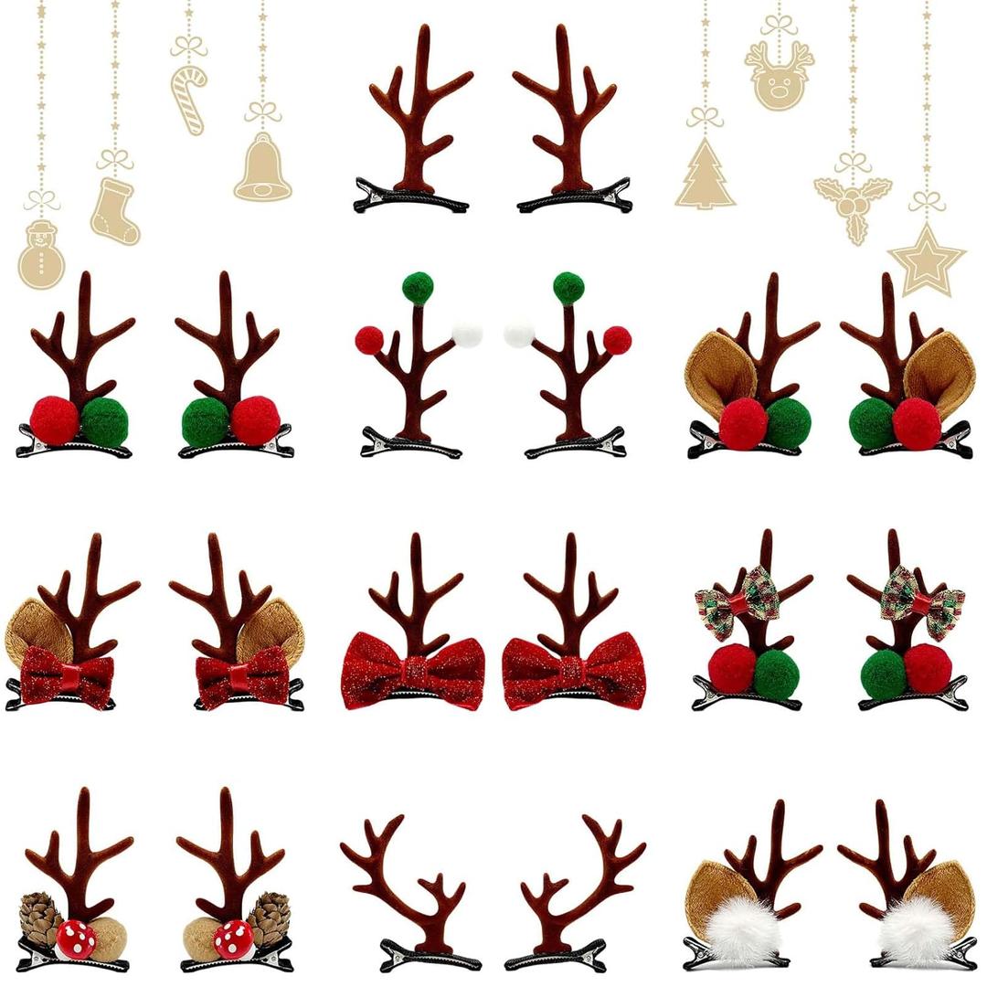 Cute Christmas Hair Clips, Christmas Antler Hair Clip, Moose Antler Deer Headband Hair Clips for Women Small Gifts Xmas Hair Accessories (10 PCS Brown)
