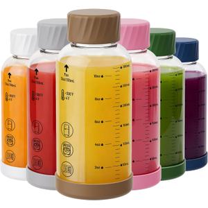 Sursip Glass Juice Bottles 6 Pack 12 oz Borosilicate Glass Bottles with Lids Heat-Resistant, Leakproof, BPA Free, Reusable for Juicing, Smoothies, Milk, Protein Drinks, Water