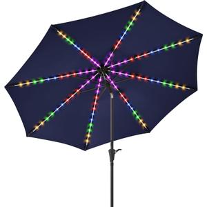 PEAKVONDER 7.5 ft Outdoor Patio Umbrella with Solar Lights - Small Heavy Duty Beach/ Table/ Pool/ Deck/ Market Umbrella, Dual Charging, Tilt, APP & Button Control, UV/ Fade-Resistant, Navy Blue HPU752NB