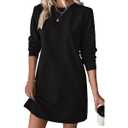 Vrtige Women's Drawstring Waist Long Sleeve Crew Neck A Line Mini Dress with Pocket, S