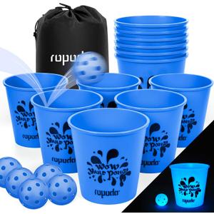 ropoda Giant Yard Pong,Yard Games with Durable Buckets and Balls, Outdoor Game with Carry Bag for The Beach,Lawn, Great Gift Choice for FamiliesBlue (Large, Blue Glow in Dark)