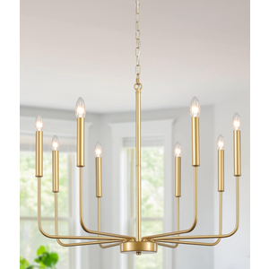 Gold Chandelier Light Fixture, 8 Lights Chandelier for Dining Room Light Fixture, Candle Pendant Light Fixtures Ceiling Hanging for Kitchen Living Room Bedrooms Entryway