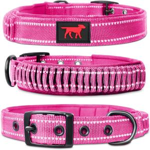 Heavy Duty Dog Collar with Handle | Ballistic Nylon Heavy Duty Collar | Padded Reflective Dog Collar with Adjustable Stainless Steel Hardware | Convenient Sizing for All Breeds (Small (11 - 14" Neck), Hot Pink)
